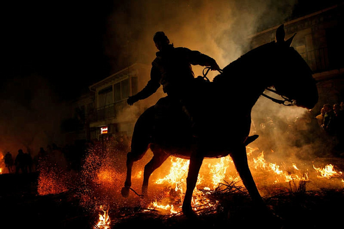лошади, огонь, фестиваль, испания